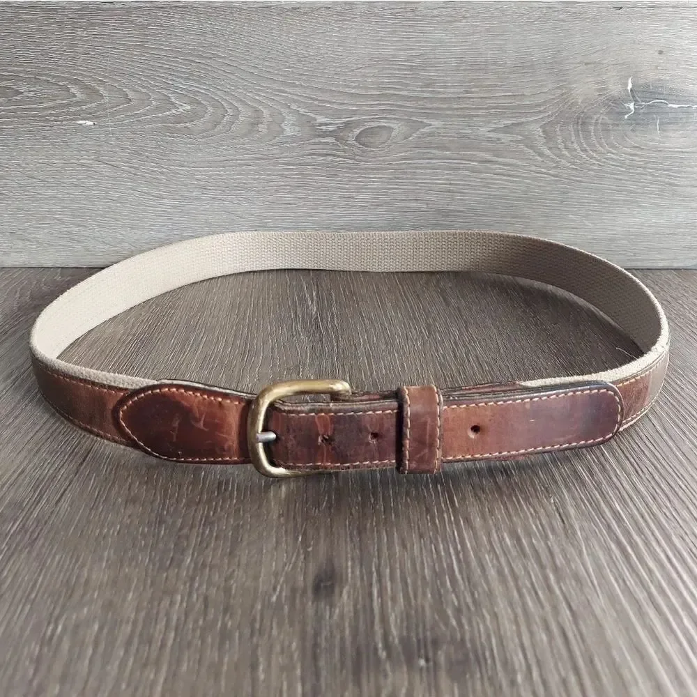 Zeppelin USA Made Leather on Canvas Fishing Hook Belt Solid Brass Buckle 38